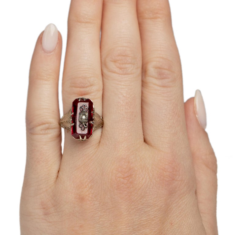 Victorian 14K White Gold Antique Filigree and Red Stone Statement Ring