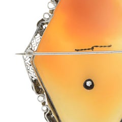 Victorian 14K White Gold Portrait Cameo Brooch with Diamond