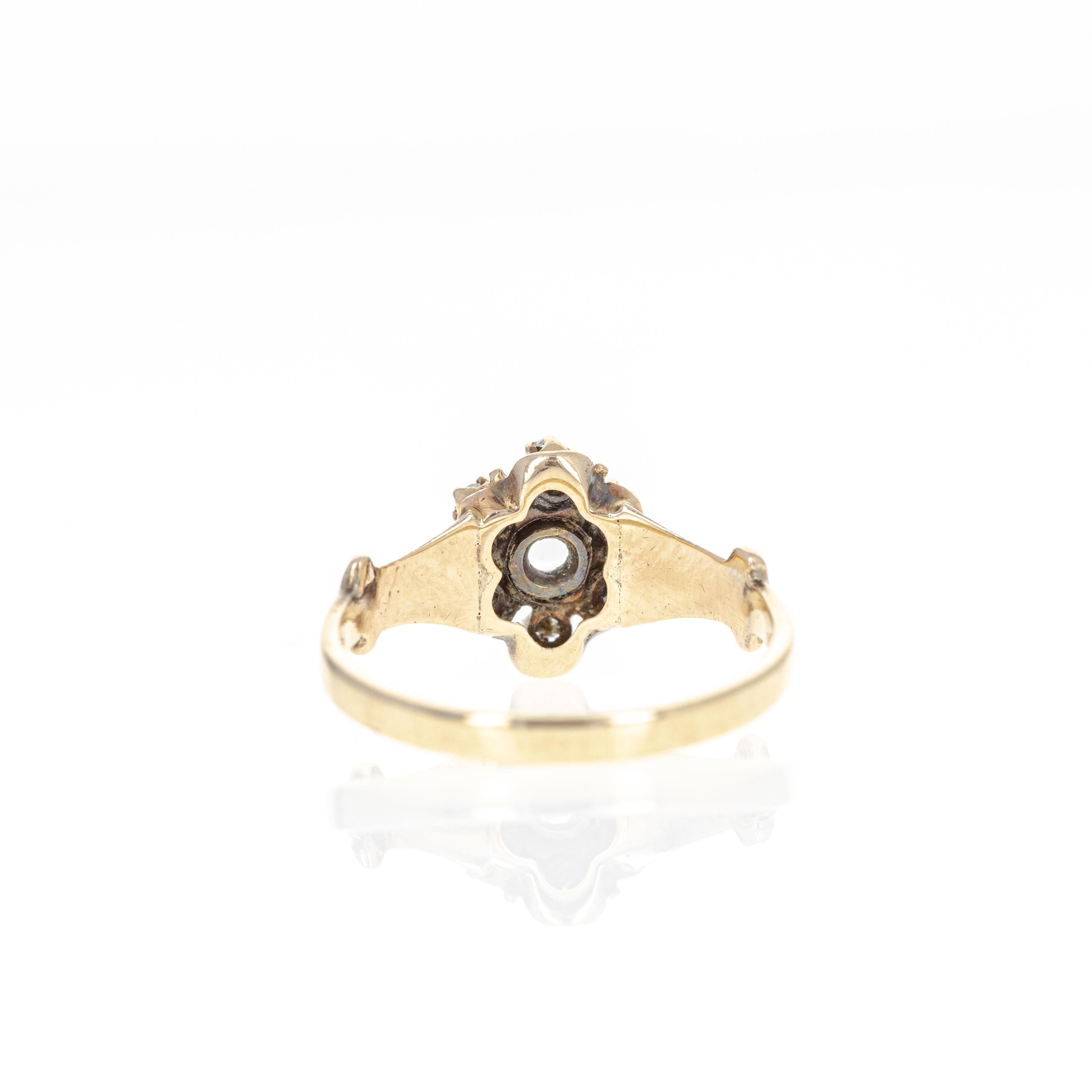 Victorien Bague victorienne en or jaune 14 carats avec diamants taille rose de 0,40 carat en vente