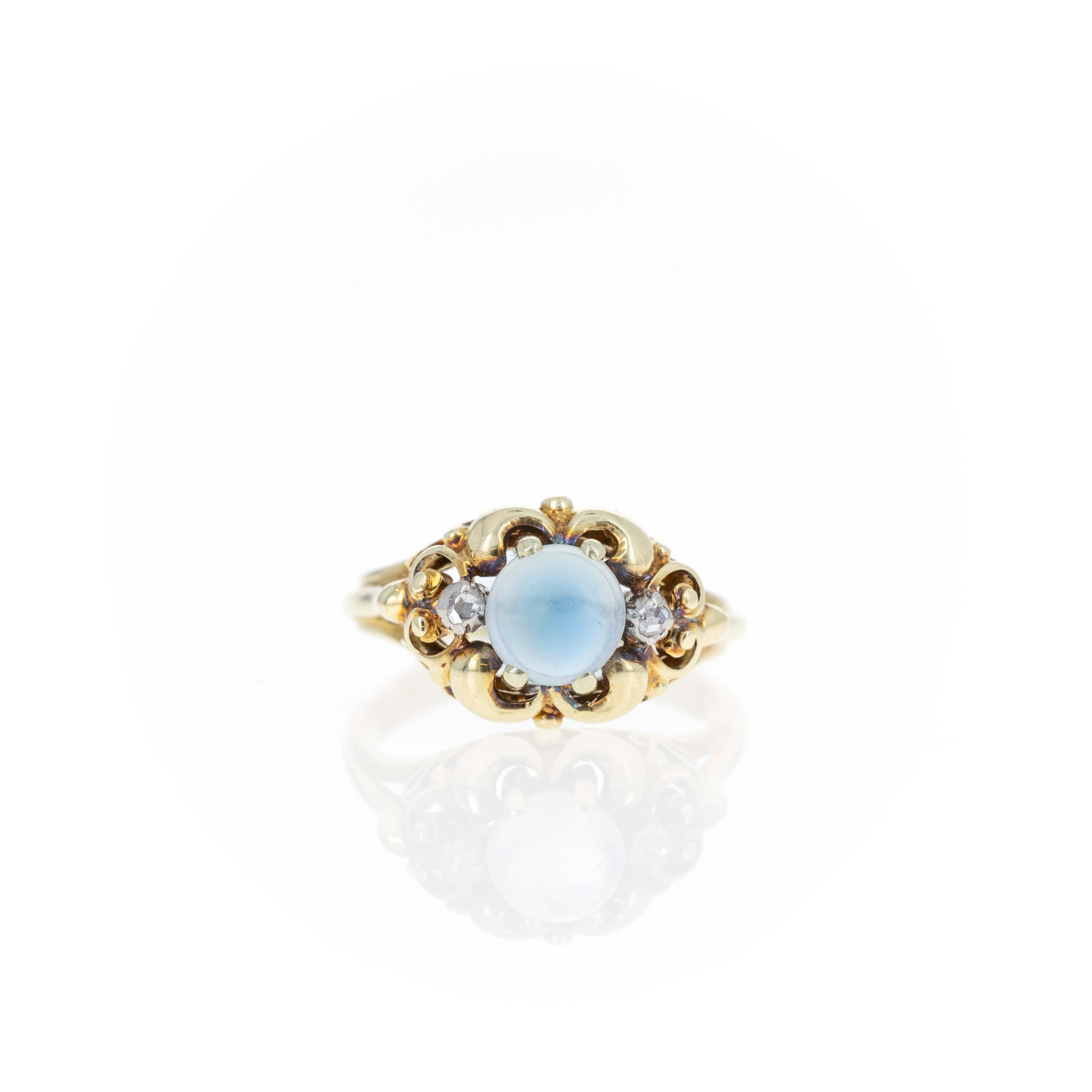 Victorian 14K Yellow Gold 1 Carat Moonstone Rose Cut Diamond Ring For Sale 1
