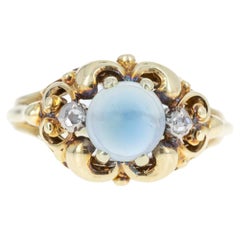 Viktorianischer Ring aus 14 Karat Gelbgold mit 1 Karat Mondstein im Rosenschliff und Diamant