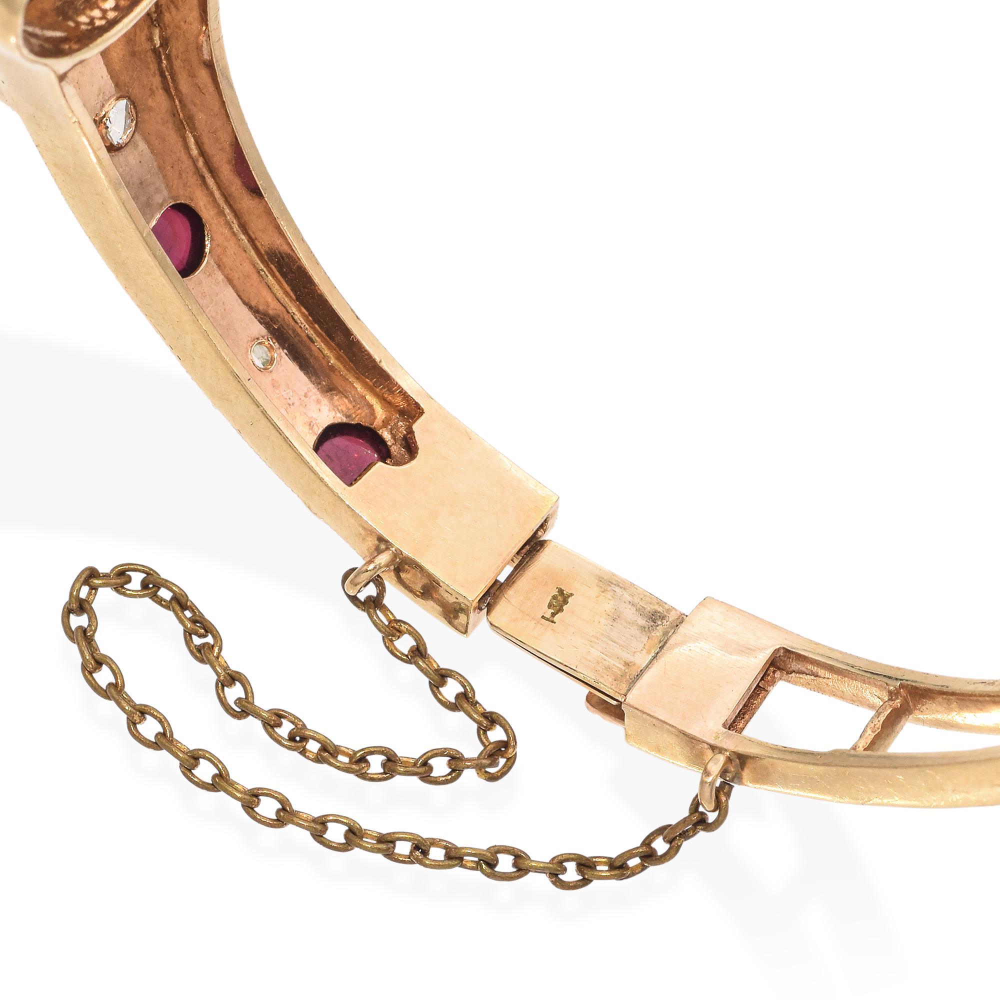 Victorian 14K Yellow Gold 16.03 TCW Garnet & Rose Cut Diamond Bangle Bracelet For Sale 2