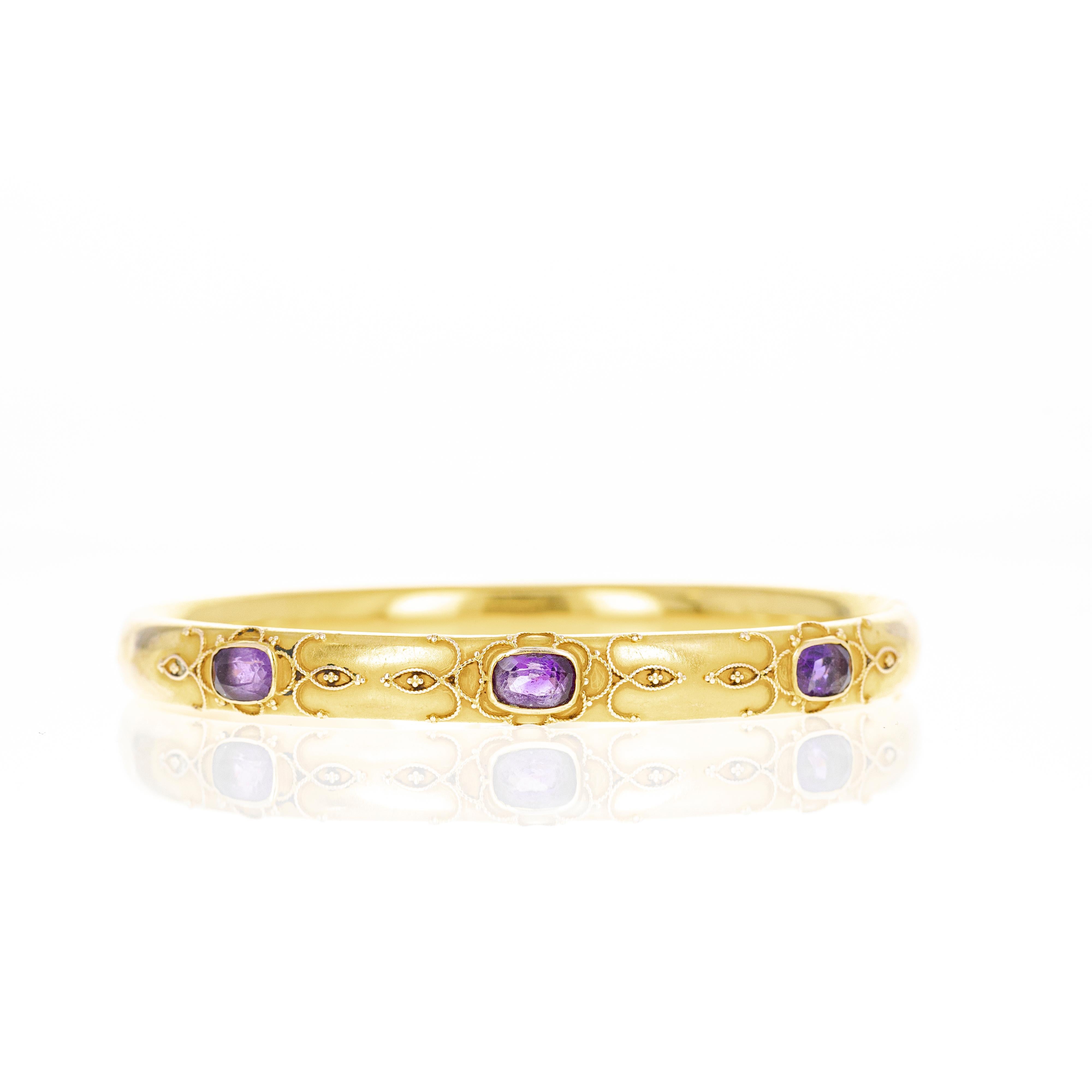 Bracelet jonc victorien en or jaune 14 carats avec améthyste de 2 carats Pour femmes en vente