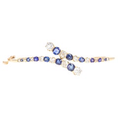 Victorian 14K Yellow Gold 2.5 Carat Old European Cut Diamond Sapphire Bangle