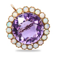 Victorian 14k Yellow Gold 30.7ct Amethyst and Opal Pendant Brooch