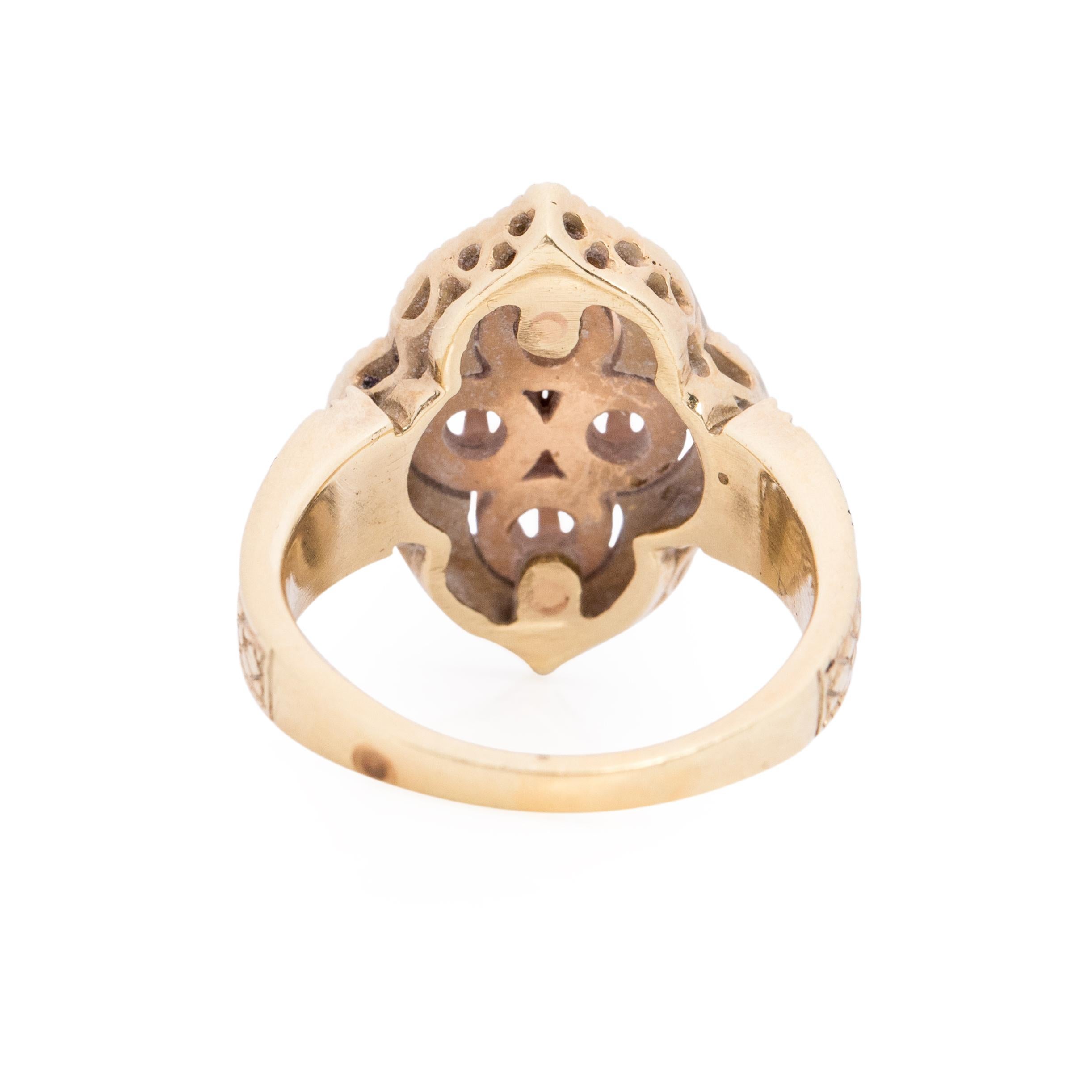 Single Cut Victorian 14k Yellow Gold Alhambra Four Stone Fashion Ring