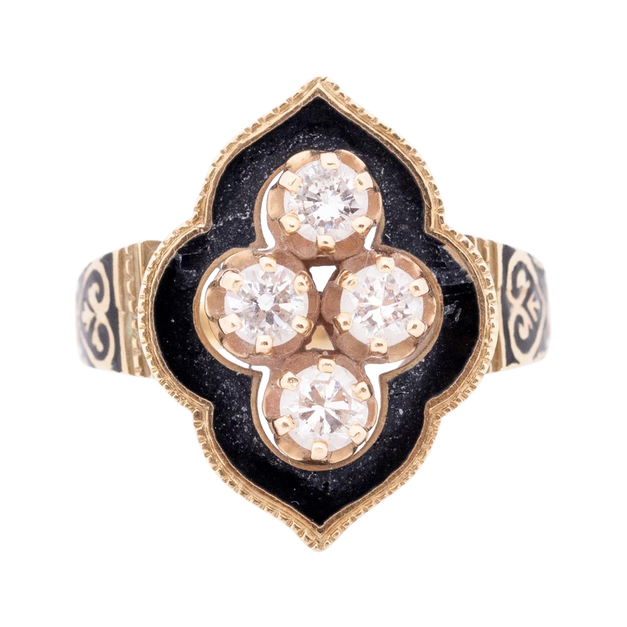 Victorian 14k Yellow Gold Alhambra Four Stone Fashion Ring