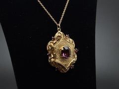 Victorian 14K Yellow Gold Amethyst Garnet Locket Pendant
