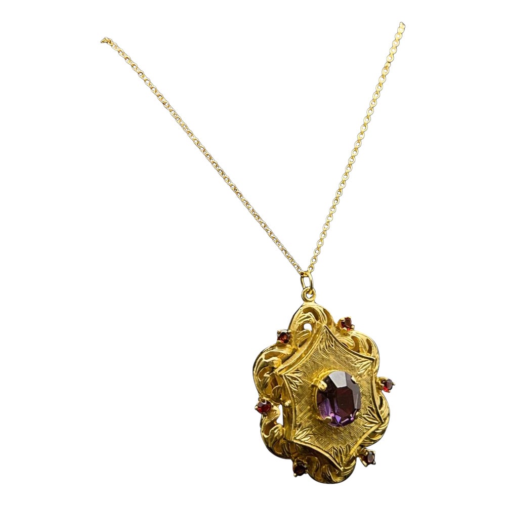 Victorian 14K Yellow Gold Amethyst Garnet Locket Pendant