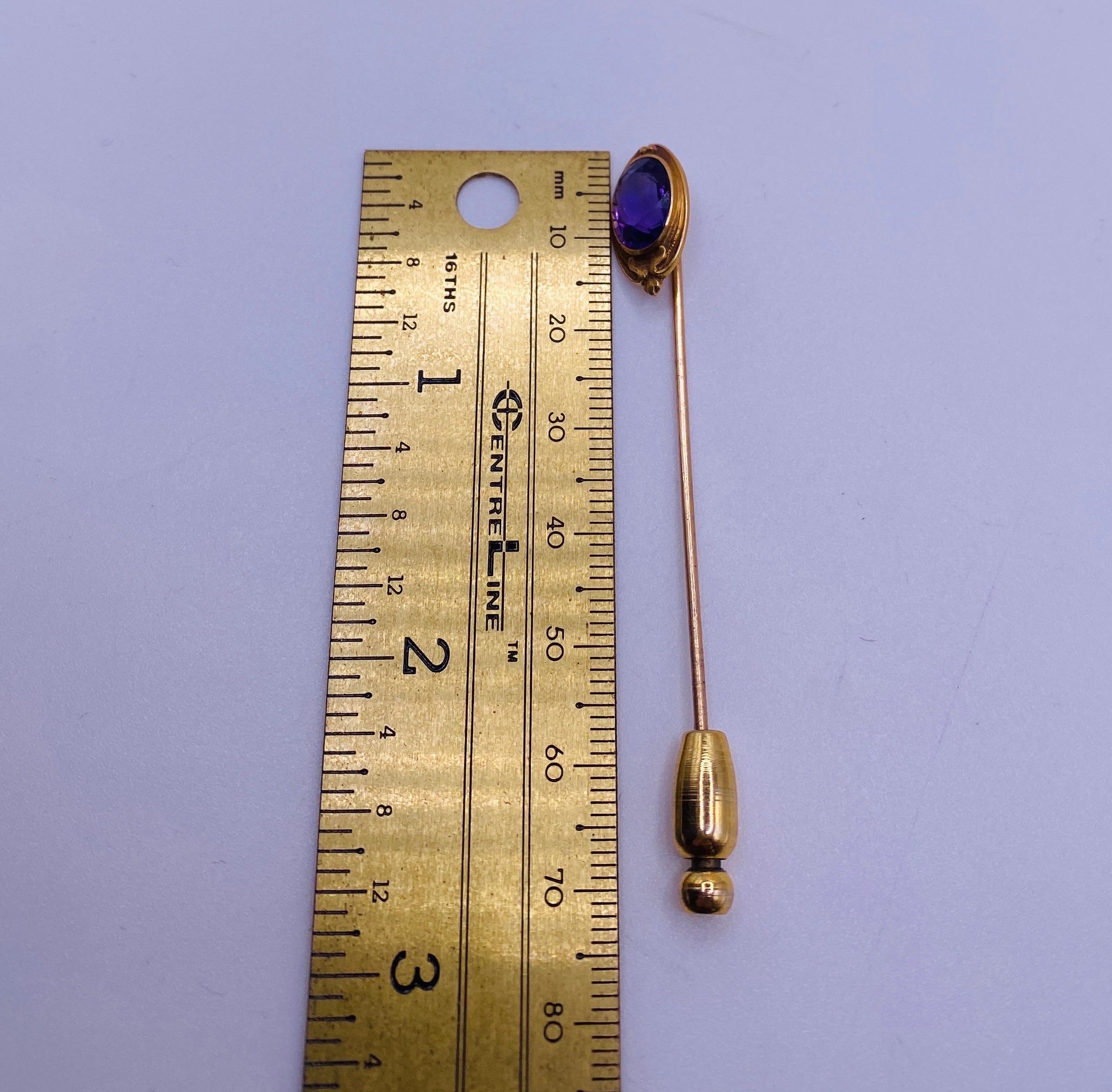 Victorian 14k Yellow Gold Amethyst Stick Pin 1
