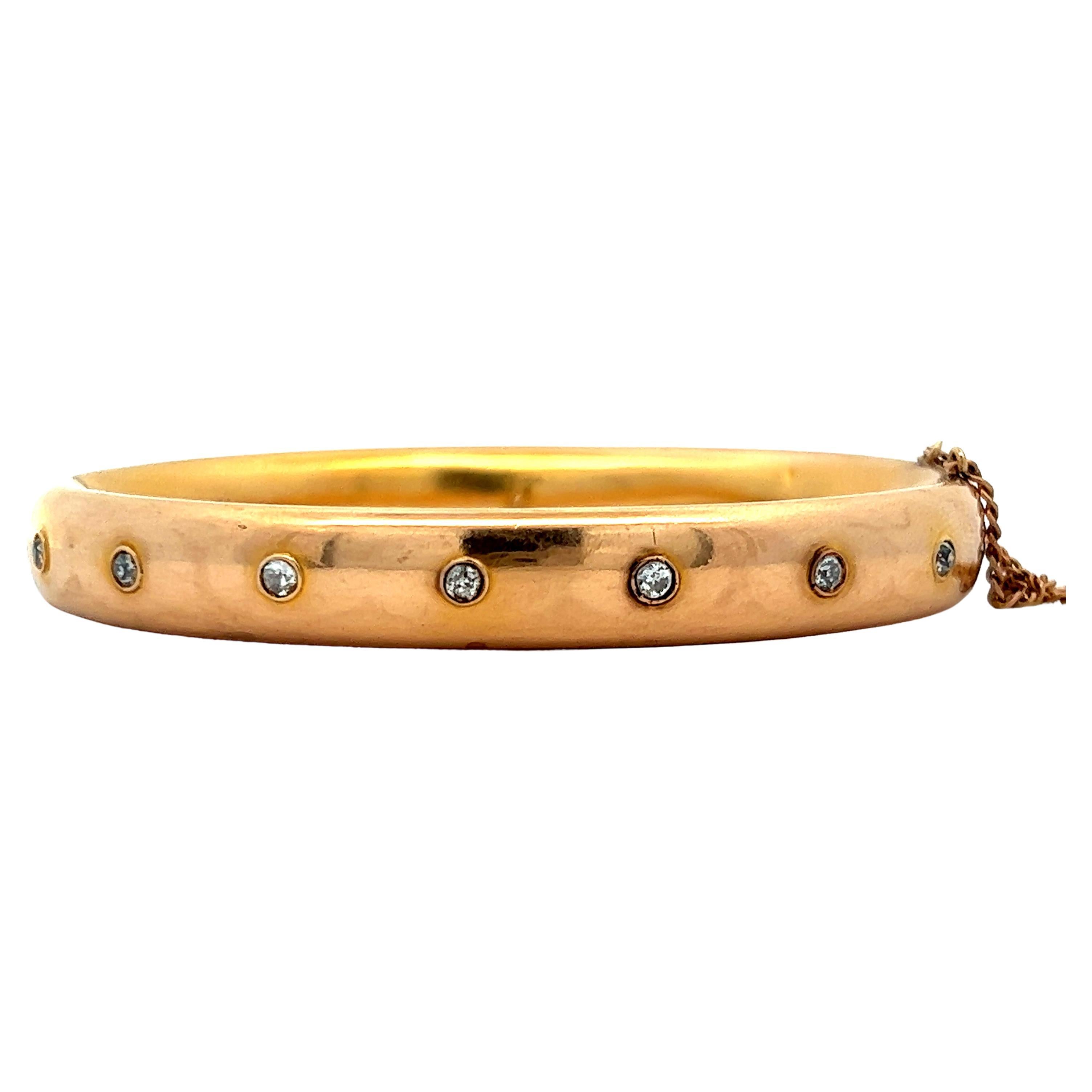 Victorian 14K yellow Gold and Diamond Bangle  For Sale