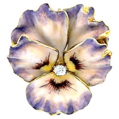 Antique Victorian 14k Yellow Gold and Enamel Pansy Brooch/Pendant 1890s