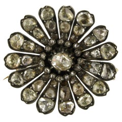 Antique Victorian 14k yellow gold and silver brooch with rose cut diamonds up to 5.50ct