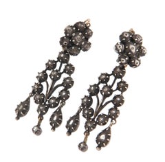 Victorian 14K Yellow Gold And Silver Diamond Bezel Setting Drop Earring