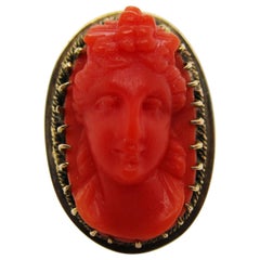 Victorian 14 Karat Yellow Gold and Undyed Red Coral Cameo Fashion Ring