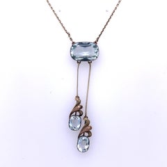 Victorian 14K Yellow Gold Bezel Set Aquamarine Drop Necklace
