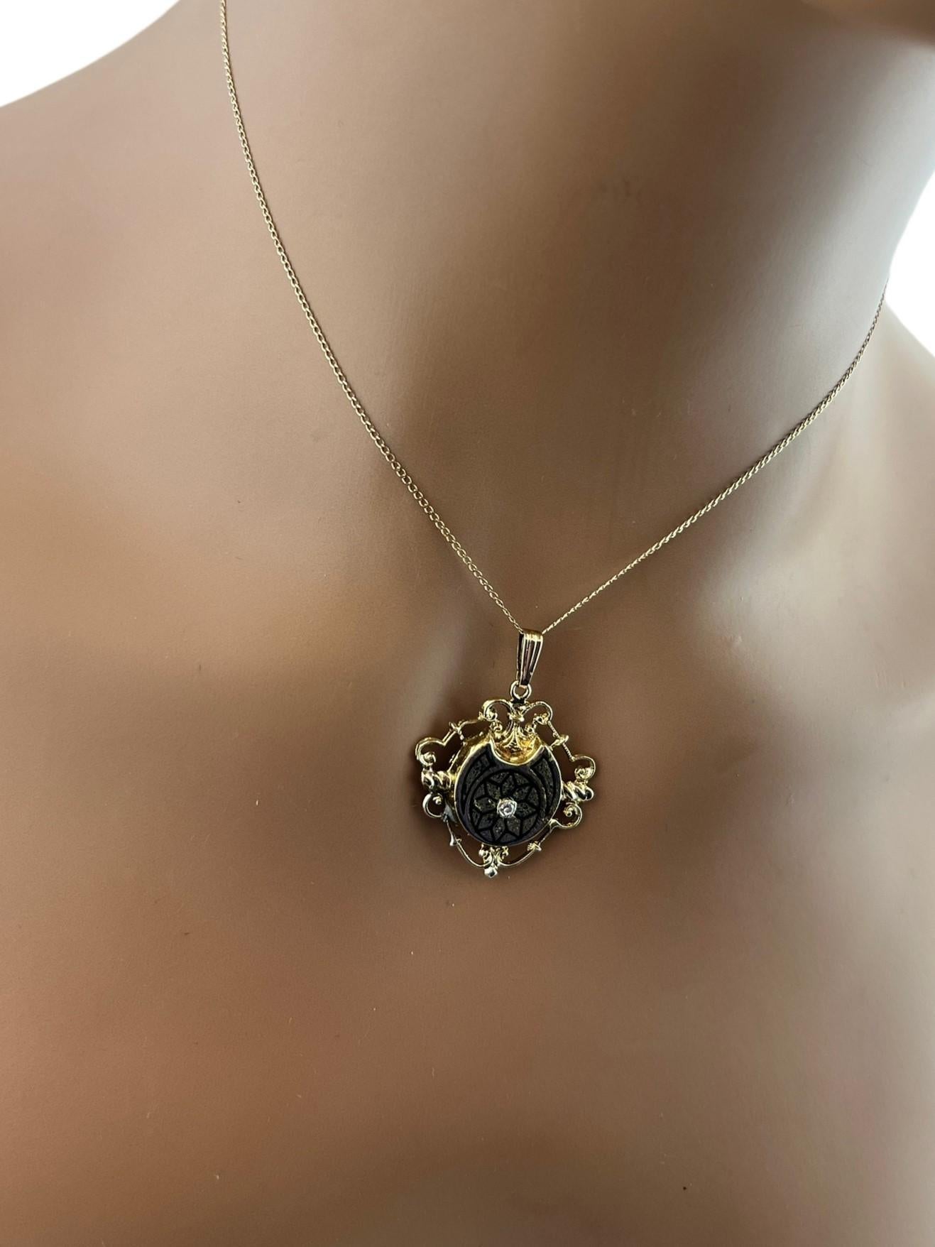 Victorian 14K Yellow Gold Black Enamel Diamond Pendant #15996 4