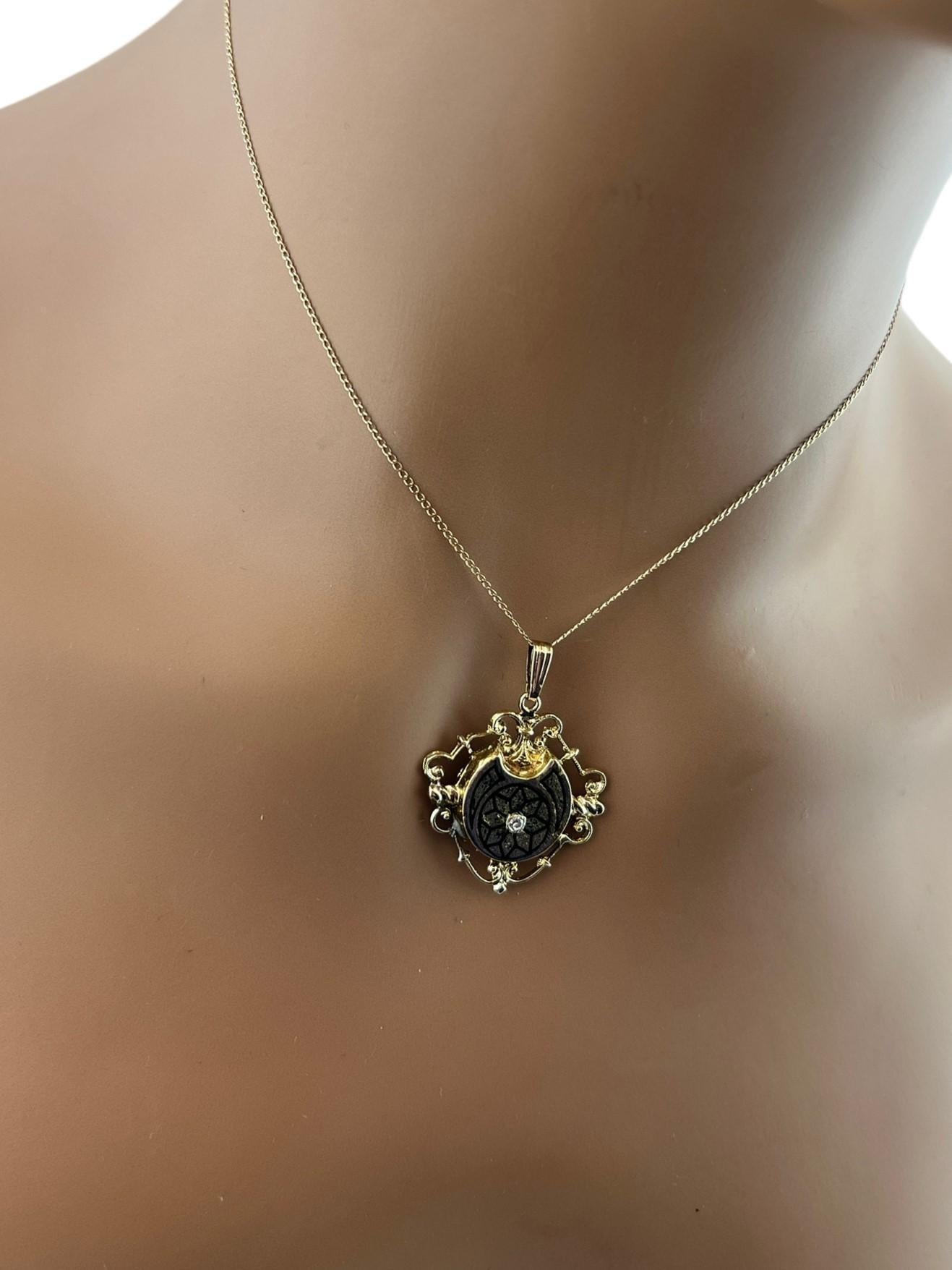 Victorian 14K Yellow Gold Black Enamel Diamond Pendant #15996 For Sale 4