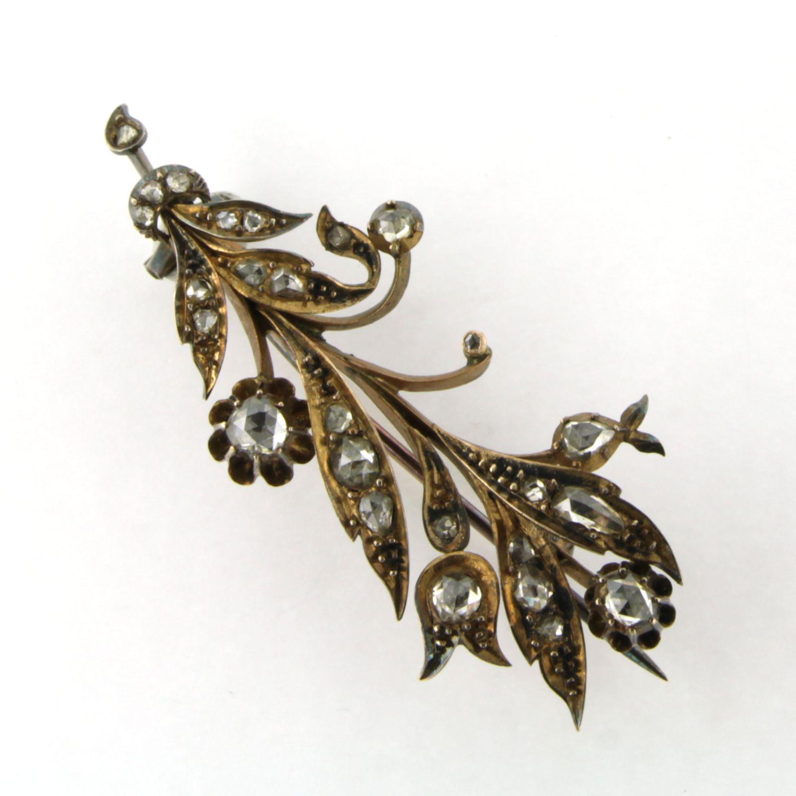 Taille rose Broche victorienne en or jaune 14k avec un diamant rose jusqu'à 0.50ct 7.1 grammes en vente