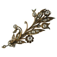 Victorian 14k yellow gold branch brooch with rose diamond up to 0.50ct 7.1 grams