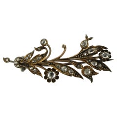 Victorian 14k yellow gold branch brooch with rose diamond up to 0.50ct 7.1 grams
