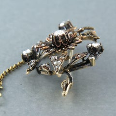 Spilla vittoriana in oro giallo 14k con diamanti taglio rosa da 0,25 carati, 1880