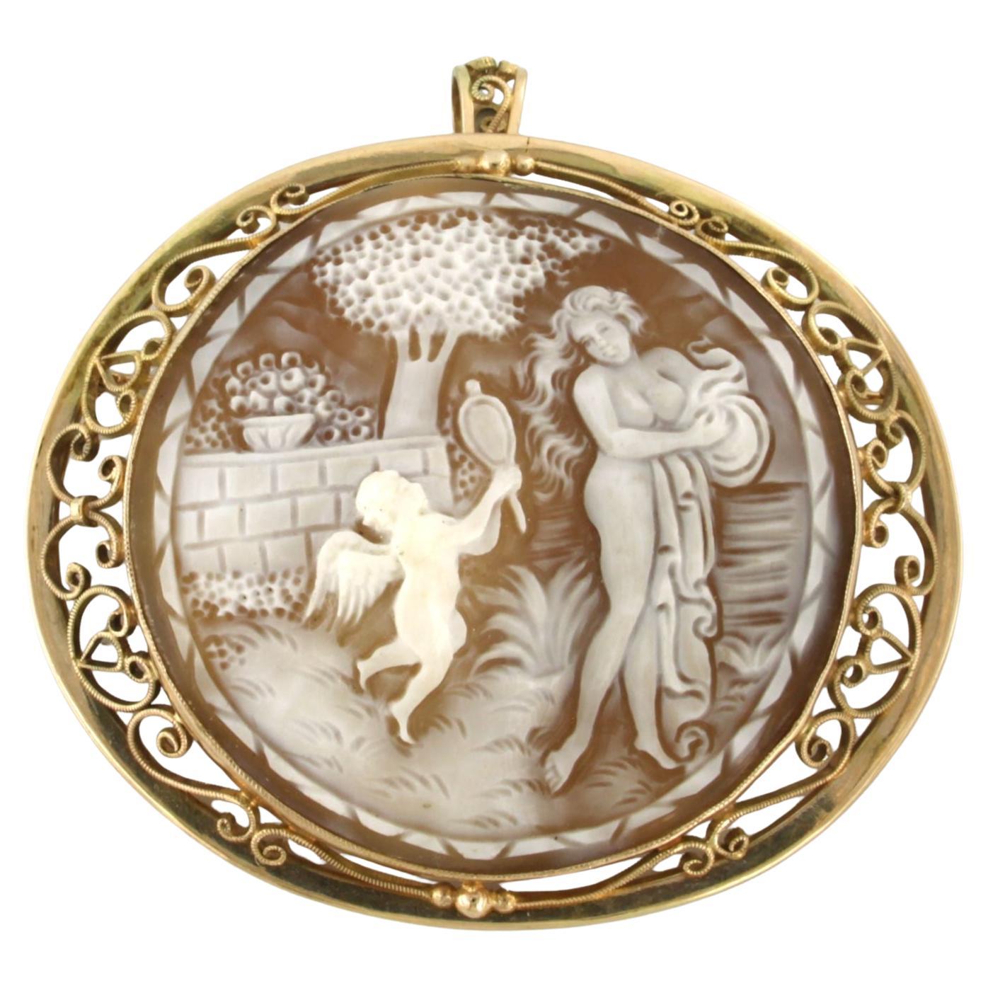 Broche/pendentif camée en or jaune 14k de l'époque victorienne - 19,2 grammes