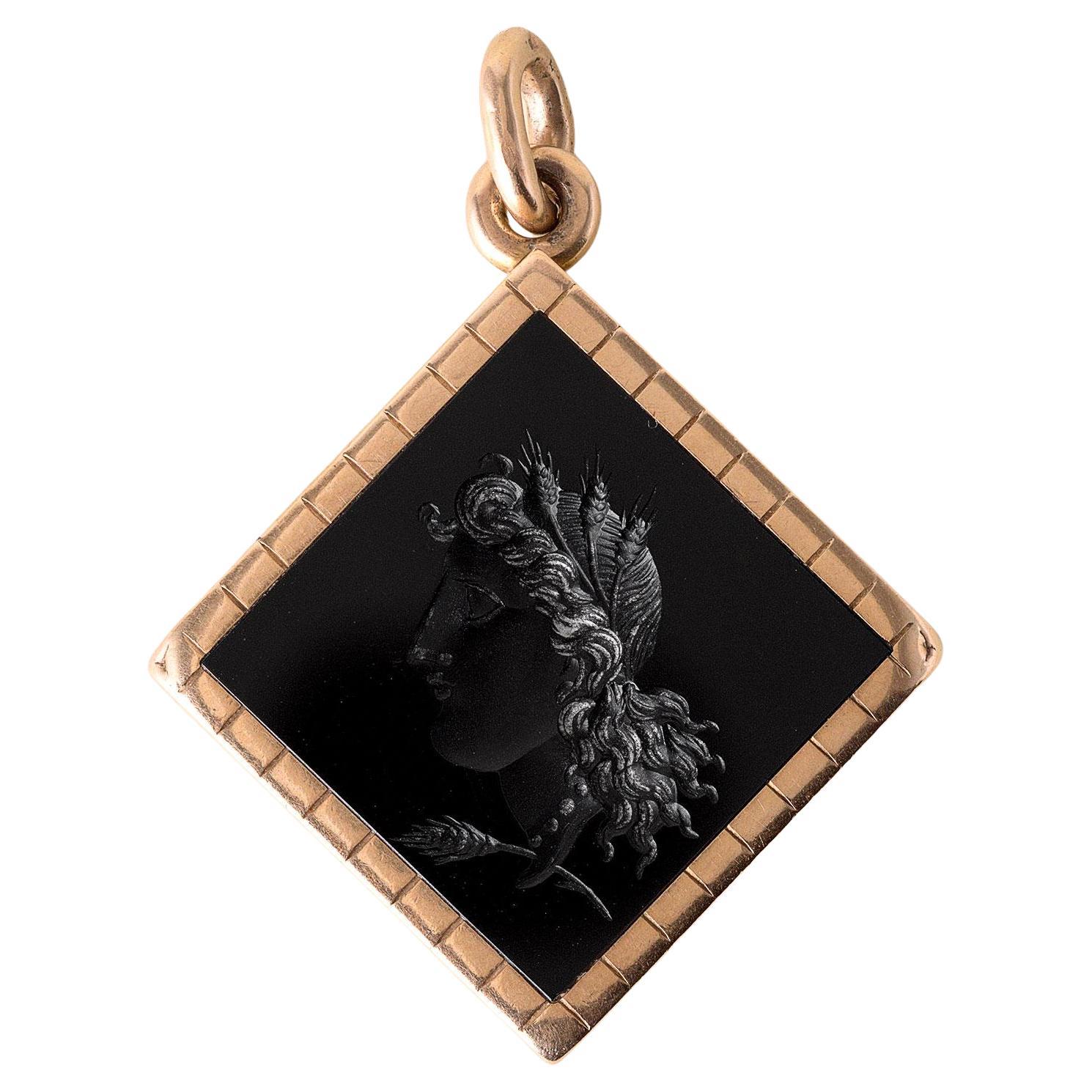 Victorian 14K Yellow Gold Carnelian Intaglio Pendant Locket For Sale