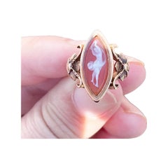 Victorian 14K Yellow Gold Carved Dancing Woman Cameo Vintage Navette Ring