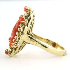 Victorian 14k Yellow Gold Coral Cocktail Ring, Netherlands, Circa 1870