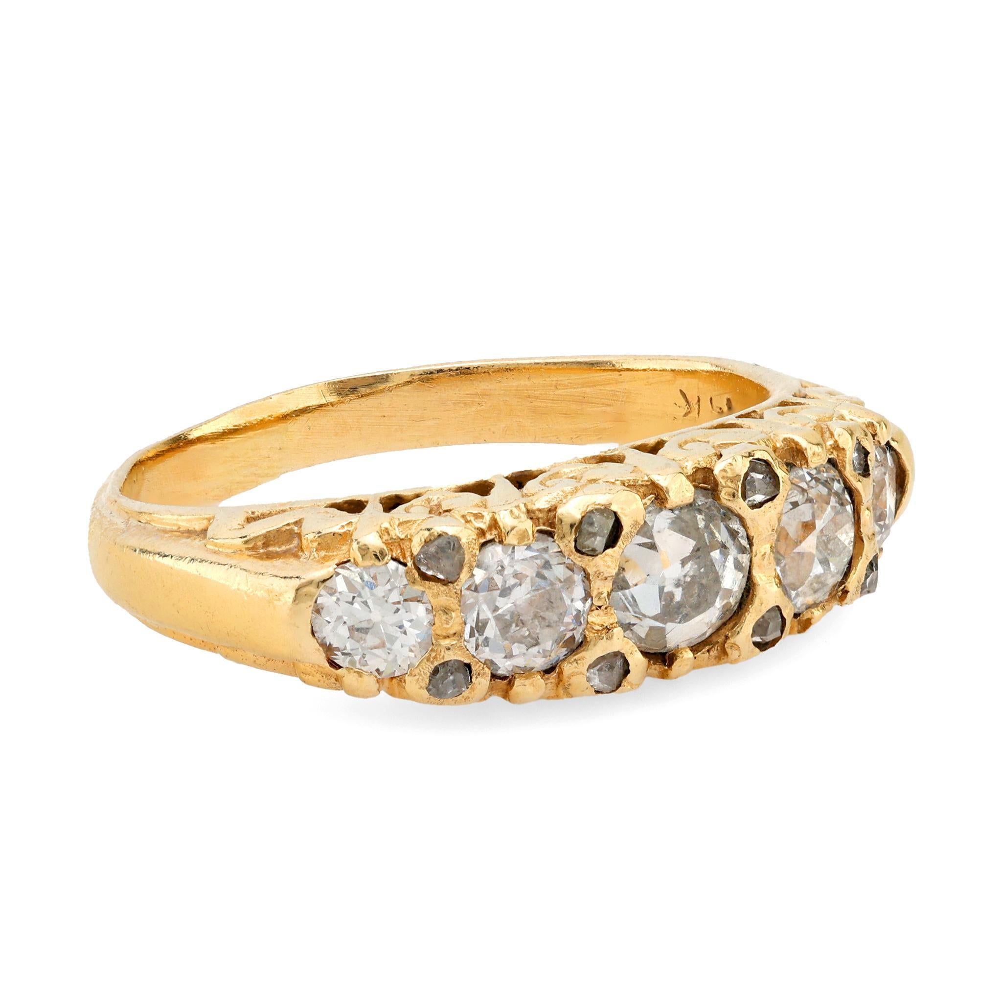 Old European Cut Victorian 14k yellow gold diamond ring For Sale
