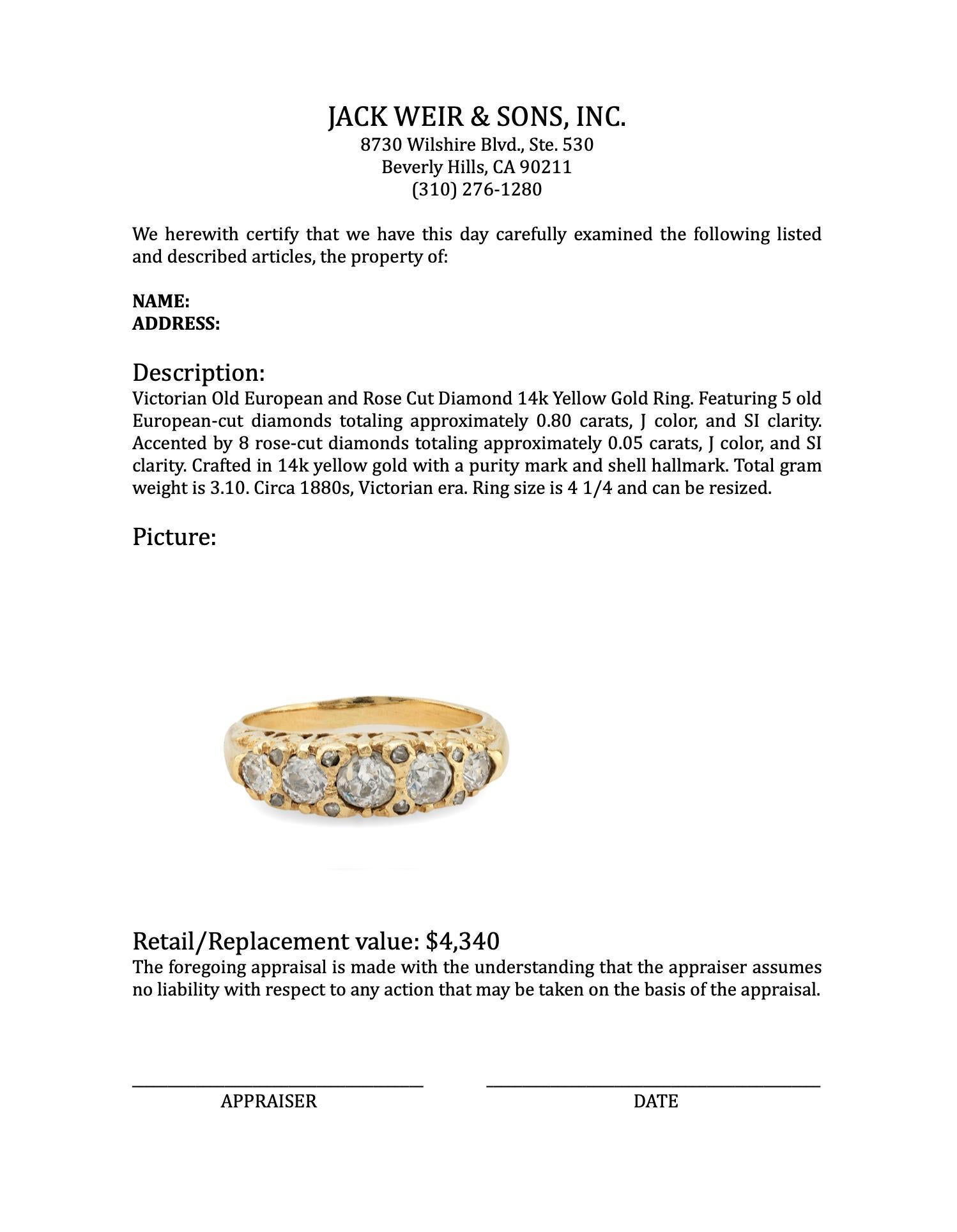 Women's or Men's Victorian 14k yellow gold diamond ring For Sale