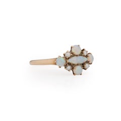 Victorian 14K Yellow Gold East West Diamond Shape Opal and Seed Pearl Ring