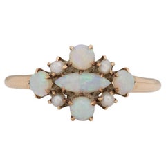 Antique Victorian 14K Yellow Gold East West Diamond Shape Opal and Seed Pearl Ring