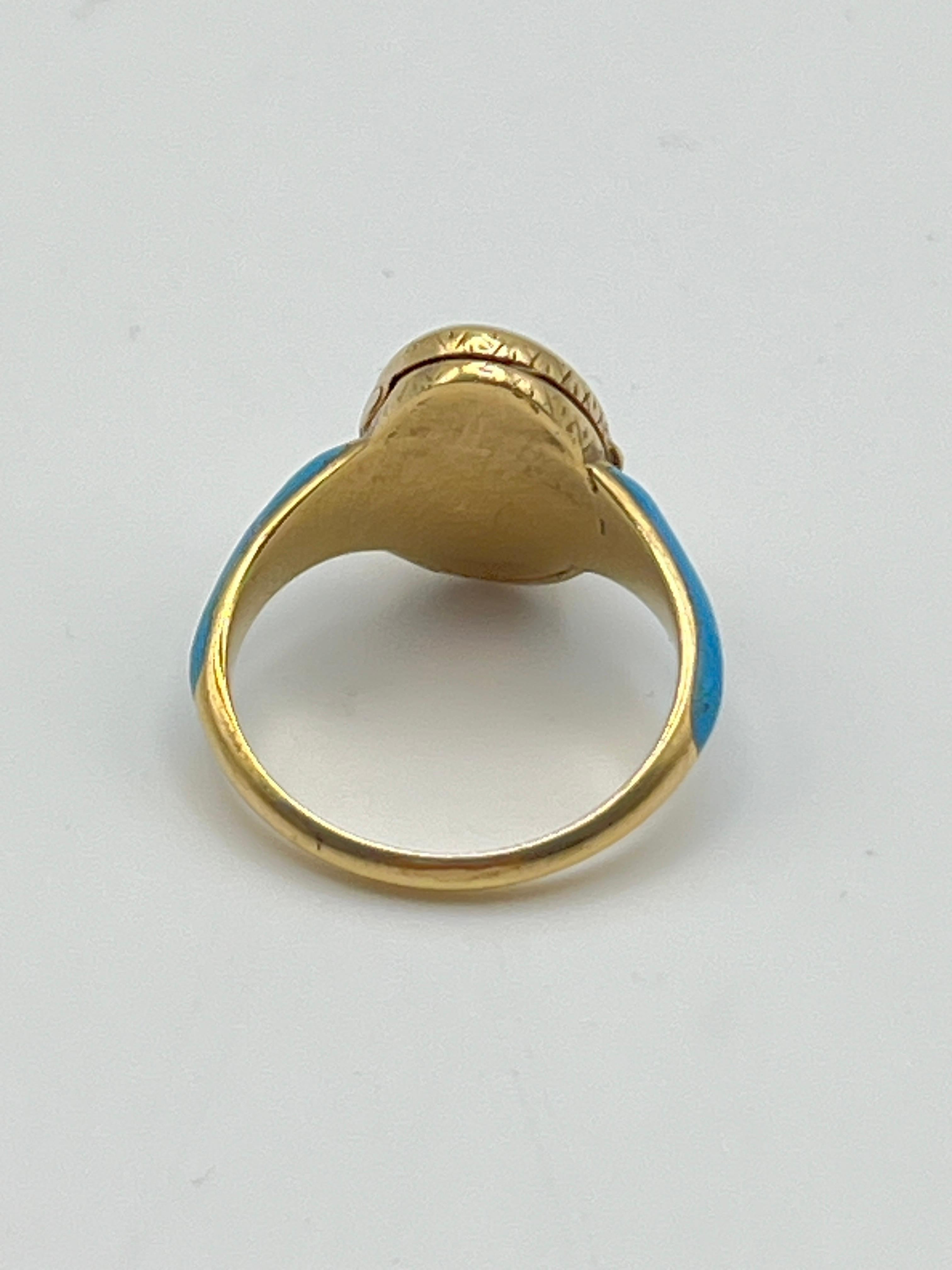 Victorian 14K Yellow Gold Enamel Memorial Diamond Cross Locket Ring For Sale 8