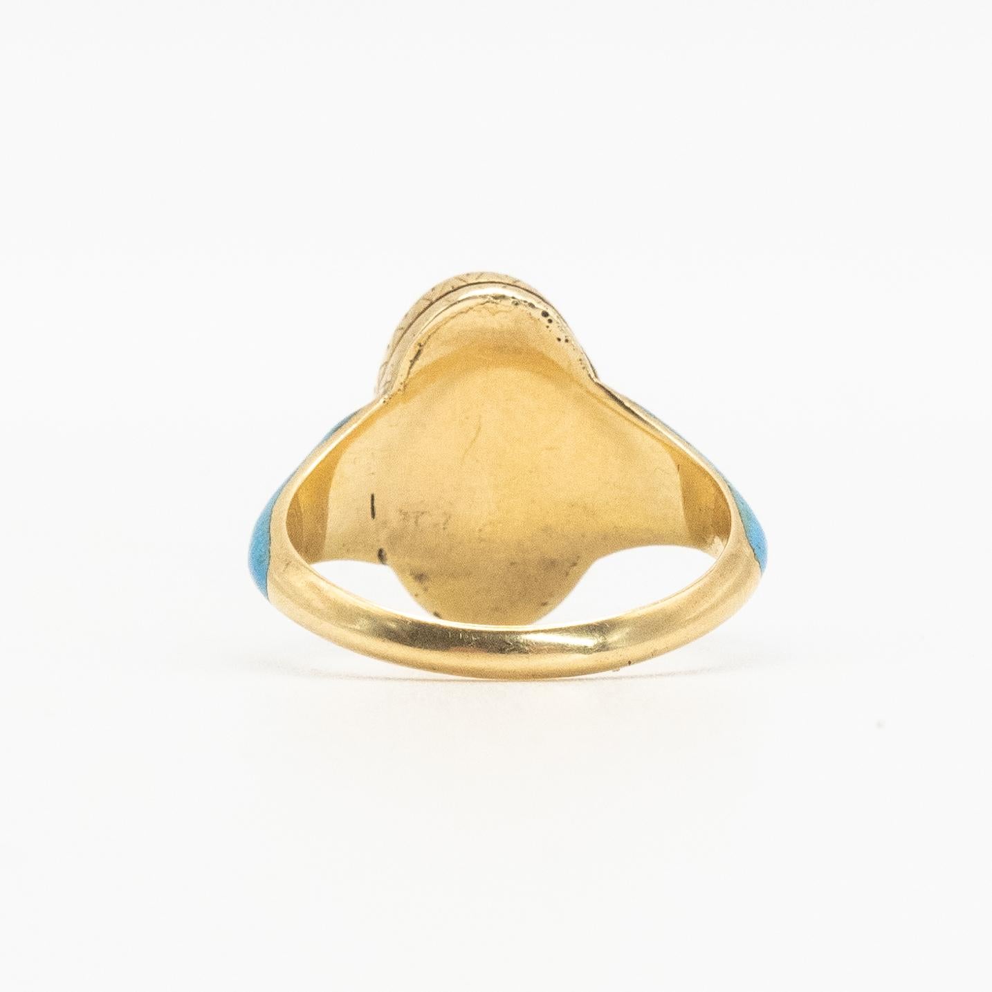 Victorian 14K Yellow Gold Enamel Memorial Diamond Cross Locket Ring For Sale 7