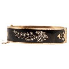 Victorian 14K Yellow Gold Enamel Seed Pearl Bangle