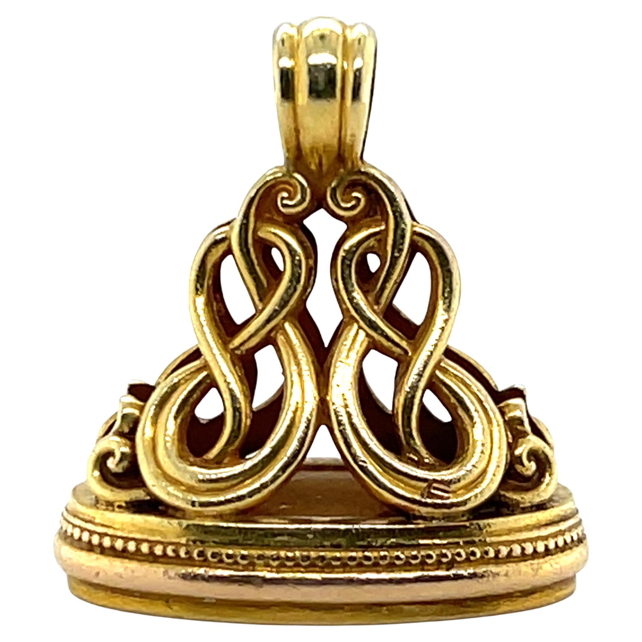 Victorian 14k Yellow Gold "Festina Lente" Heraldic Crest Fob Wax Seal Pendant