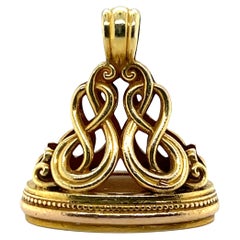 Victorian 14k Yellow Gold "Festina Lente" Heraldic Crest Fob Wax Seal Pendant