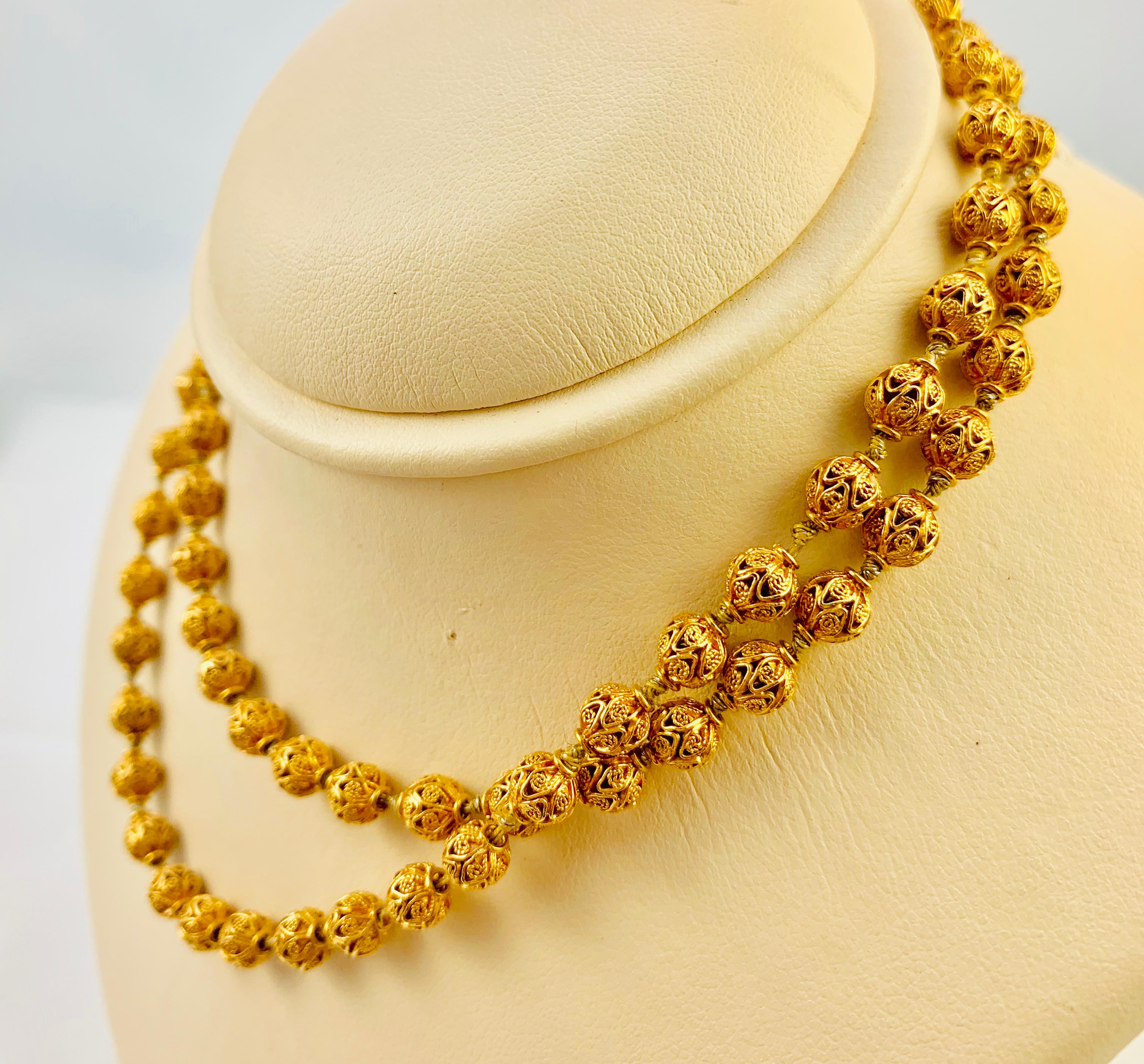 Victorian 14 Karat Yellow Gold Filigree Beaded Necklace 6