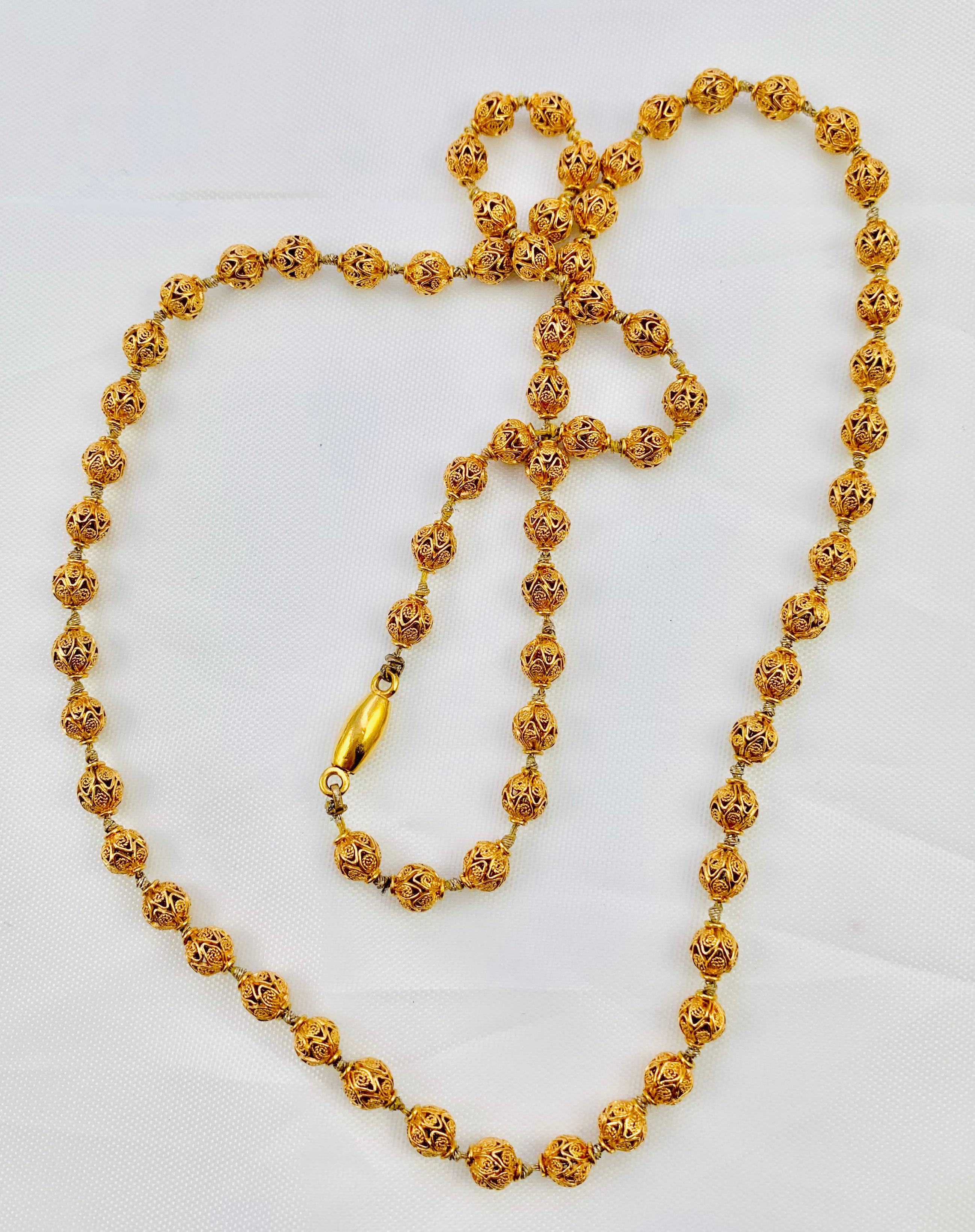 Victorian 14 Karat Yellow Gold Filigree Beaded Necklace 3