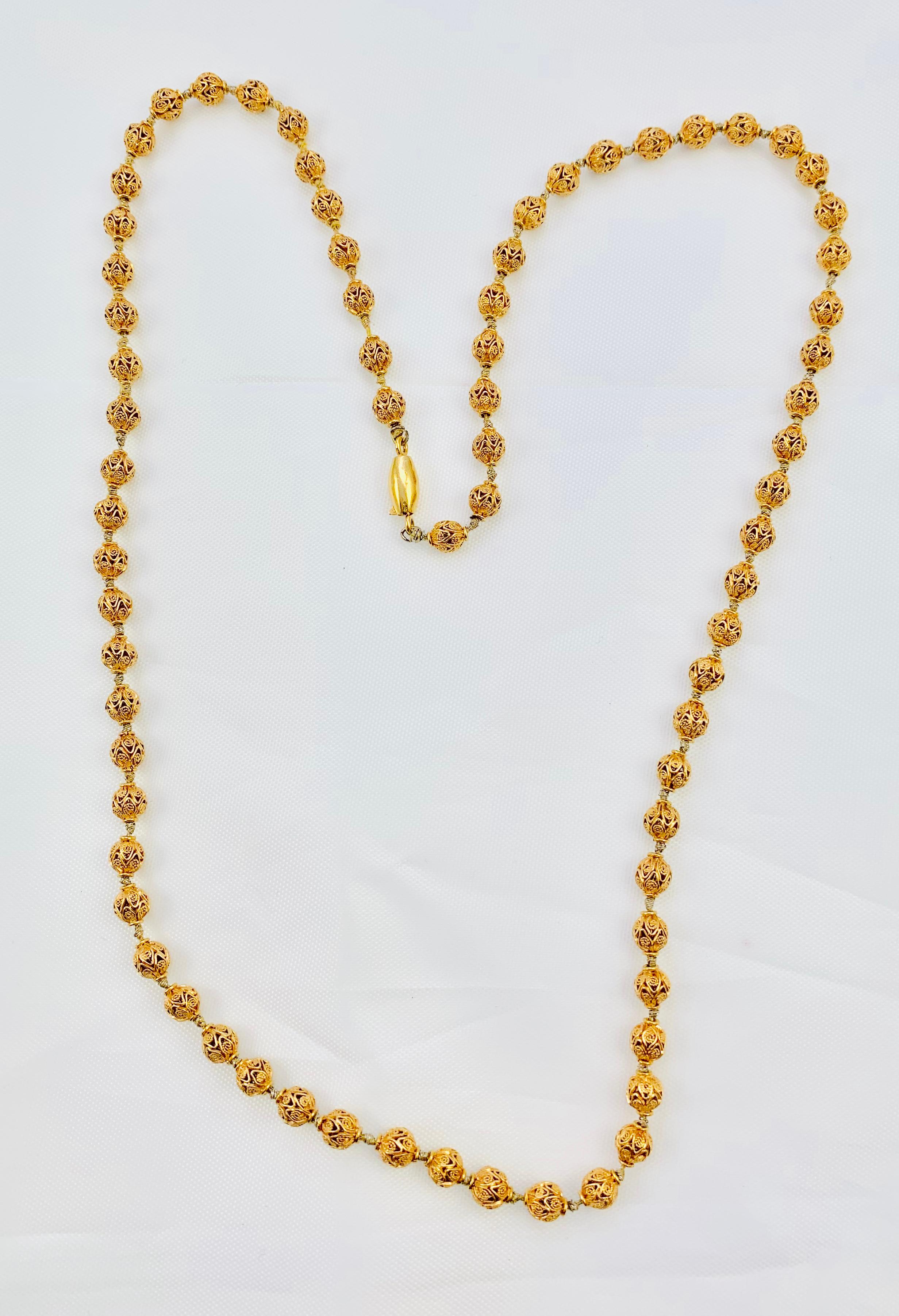 Victorian 14 Karat Yellow Gold Filigree Beaded Necklace 4