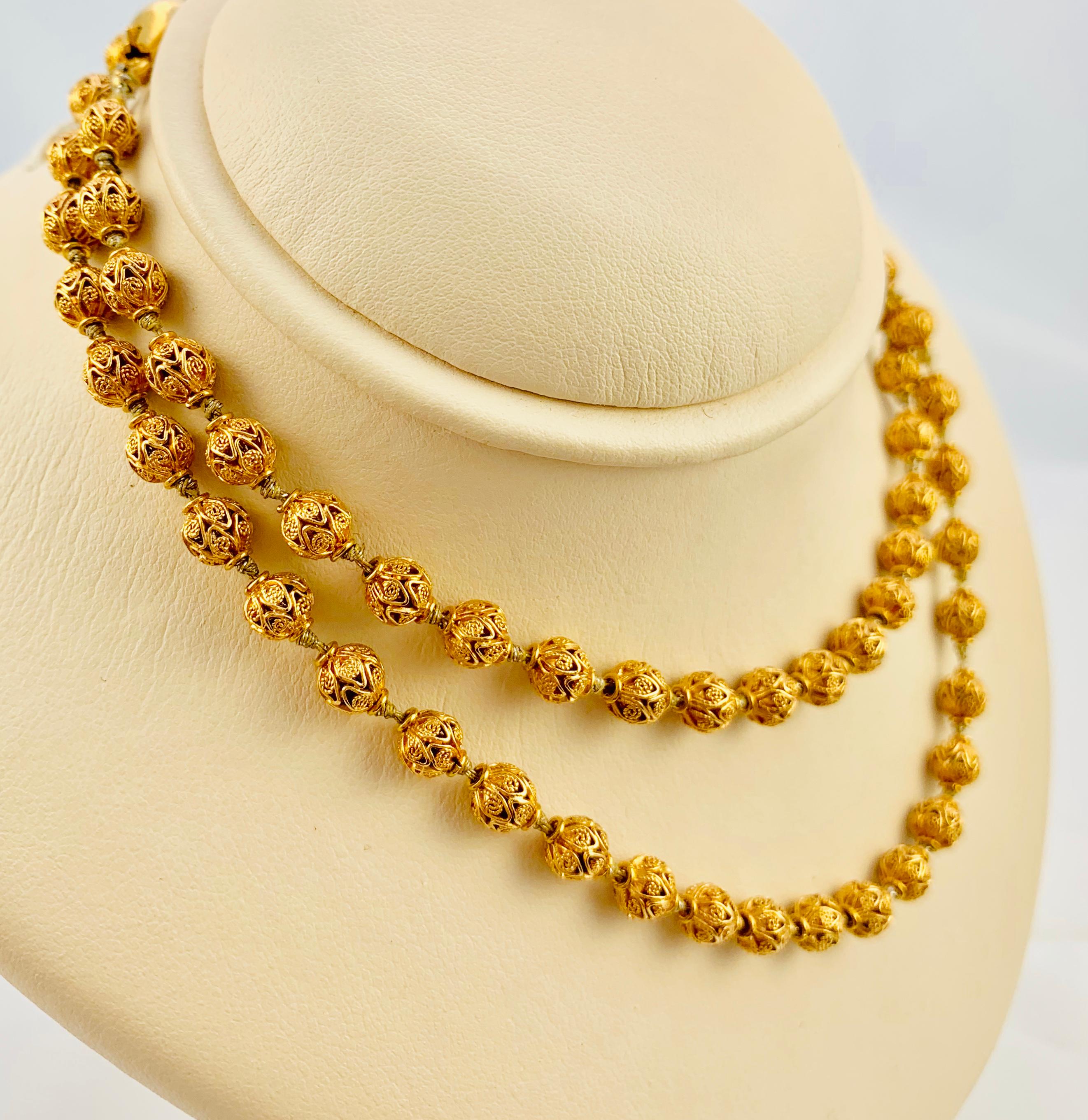 Victorian 14 Karat Yellow Gold Filigree Beaded Necklace 5