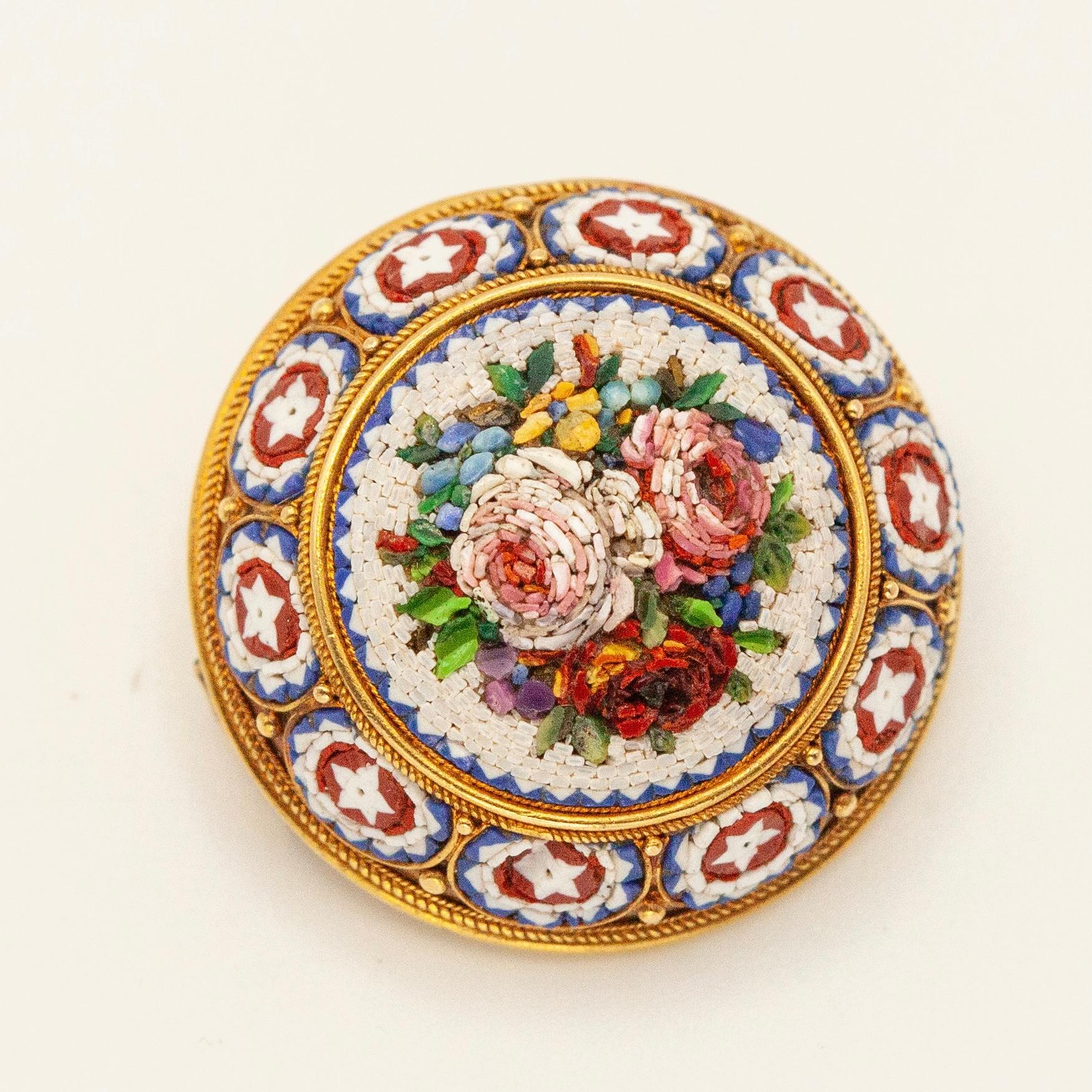 Viktorianische florale Mikro-Mosaik-Pin Damen im Angebot