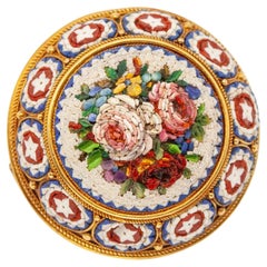 Victorian 14K Yellow Gold Micro Mosaic Pin