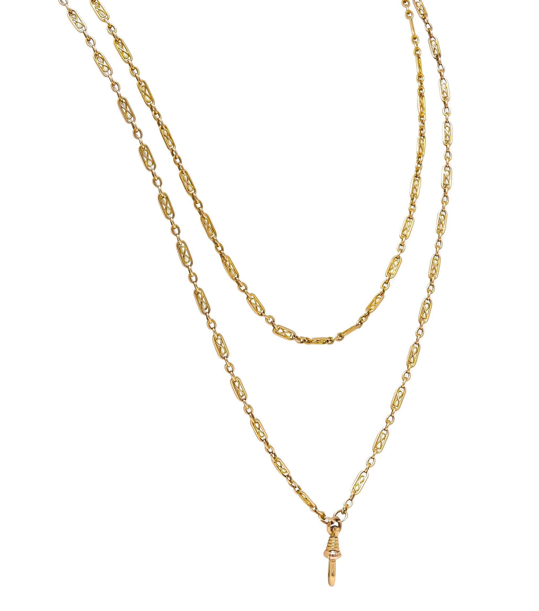 De las mujeres Collar victoriano de oro amarillo de 14 quilates con eslabón infinito de 64 pulgadas de largo con cadena de leontina antigua en venta