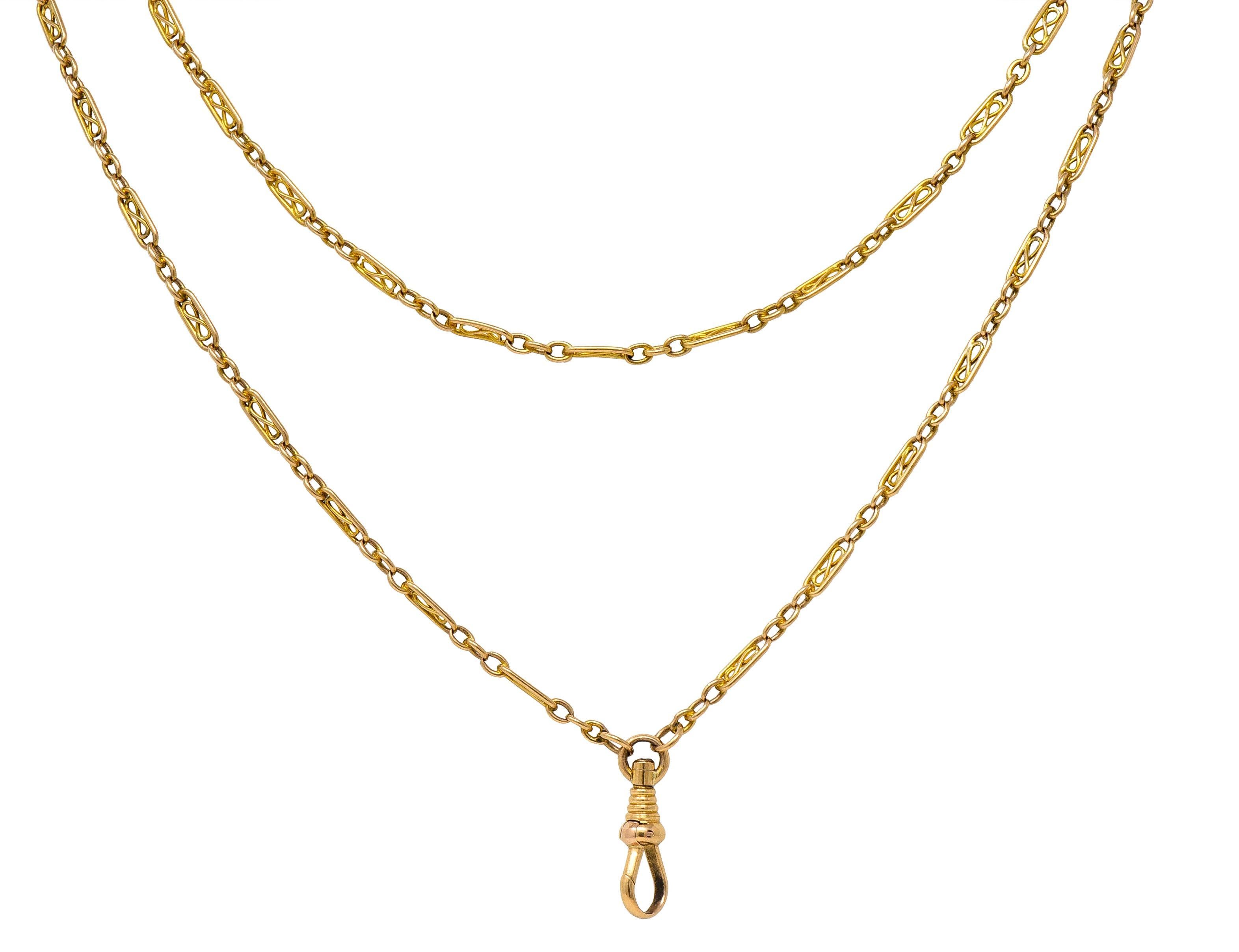Collar victoriano de oro amarillo de 14 quilates con eslabón infinito de 64 pulgadas de largo con cadena de leontina antigua en venta 2