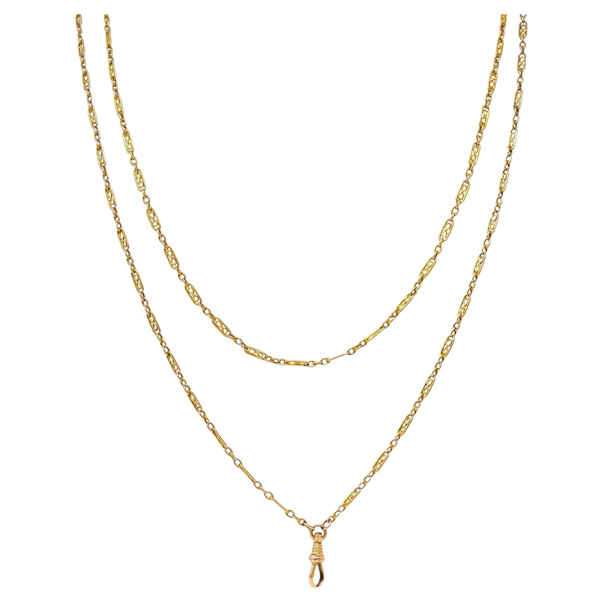 Collana vittoriana in oro giallo 14K A Link Infinity 64 IN Long Antique Fob Chain