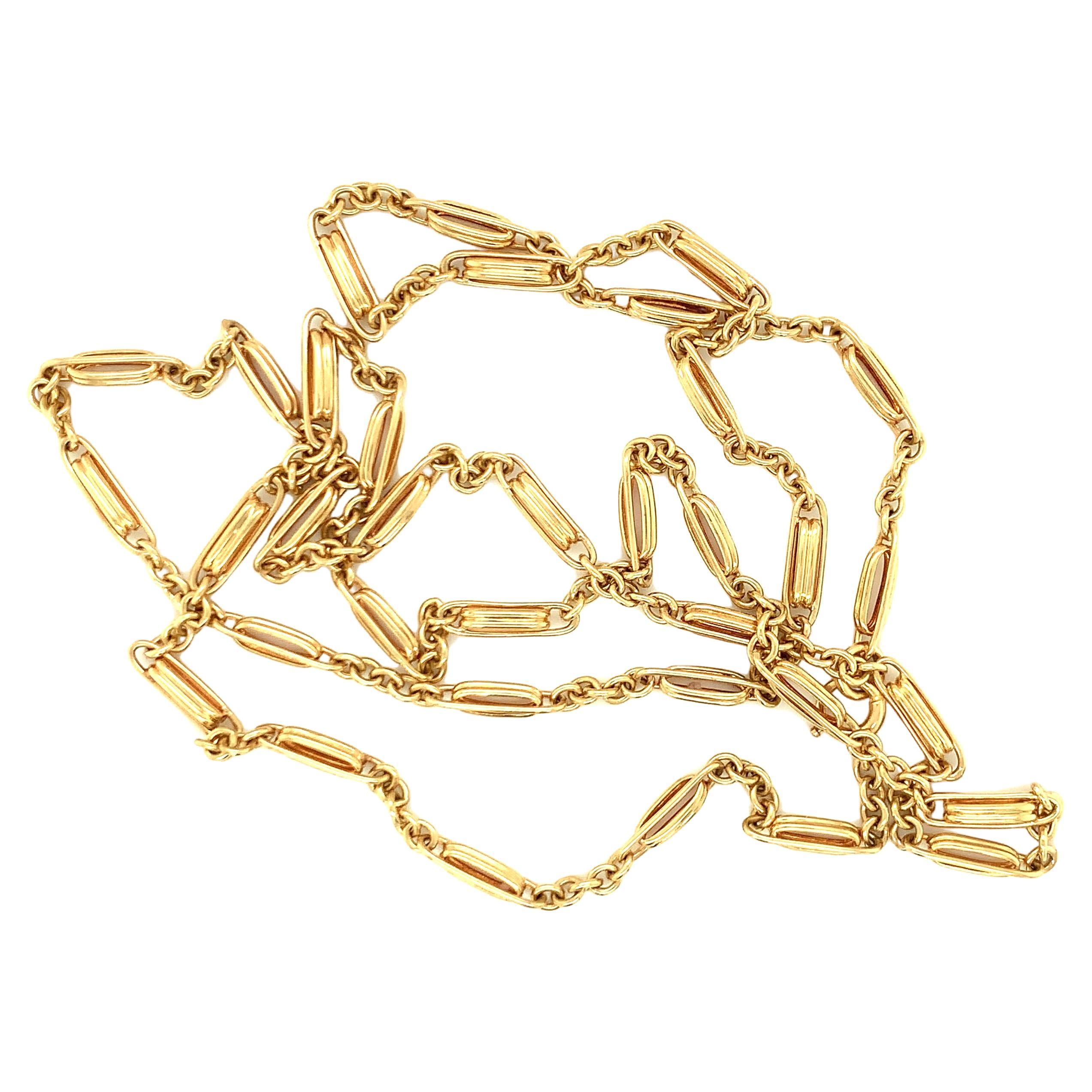 Victorian 14K Yellow Gold Link Antique Chain Necklace For Sale