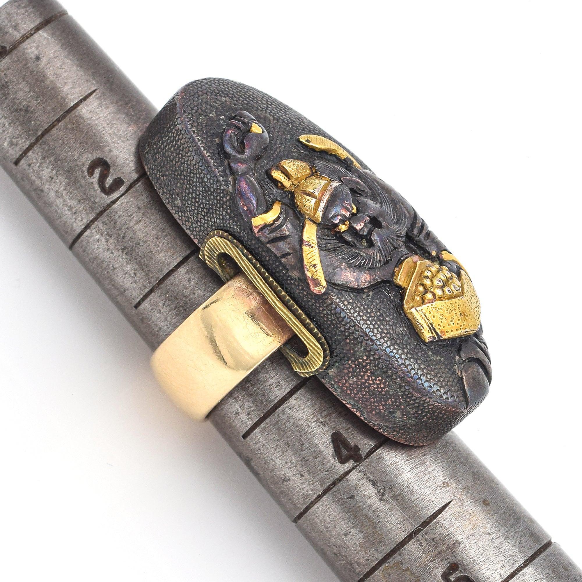 Victorian 14k Yellow Gold & Mixed Metal Oval Japanese Shakudo Ring For Sale 2